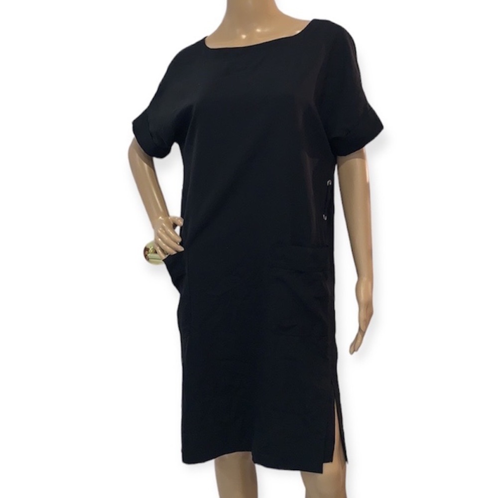 ARITZIA Babaton black short sleeves pockets slit mini tunic dress size XXS